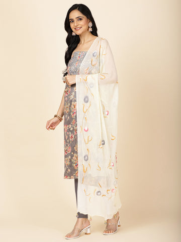 Neck Embroidered Cotton Unstitched Suit Piece With Dupatta