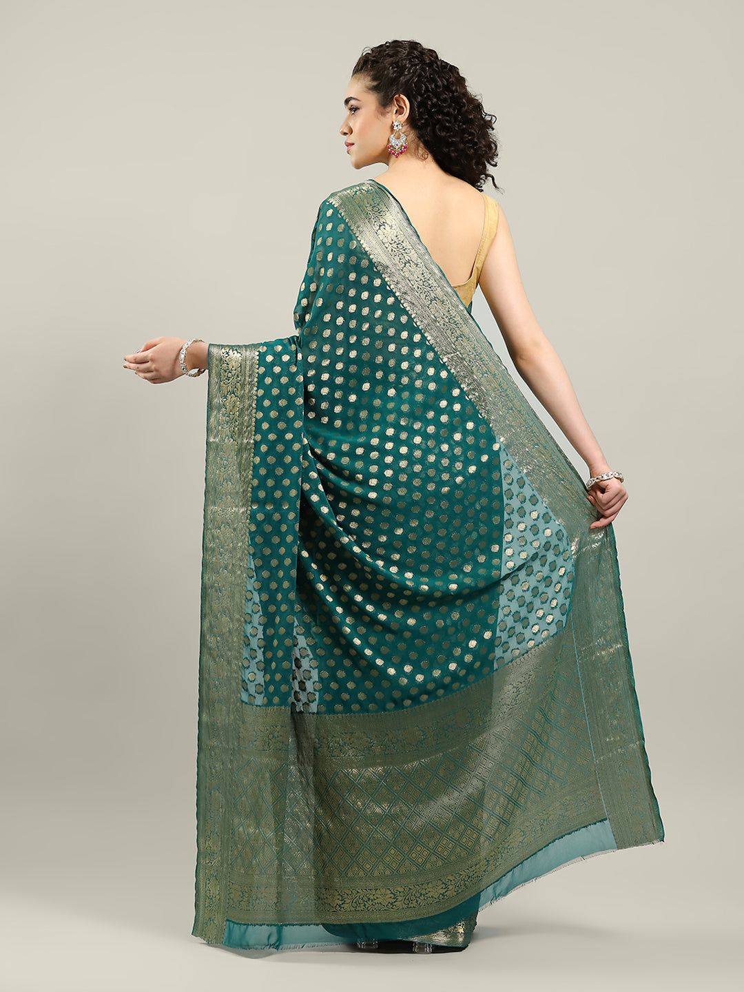 Zari Border Booti Chiffon Woven Saree