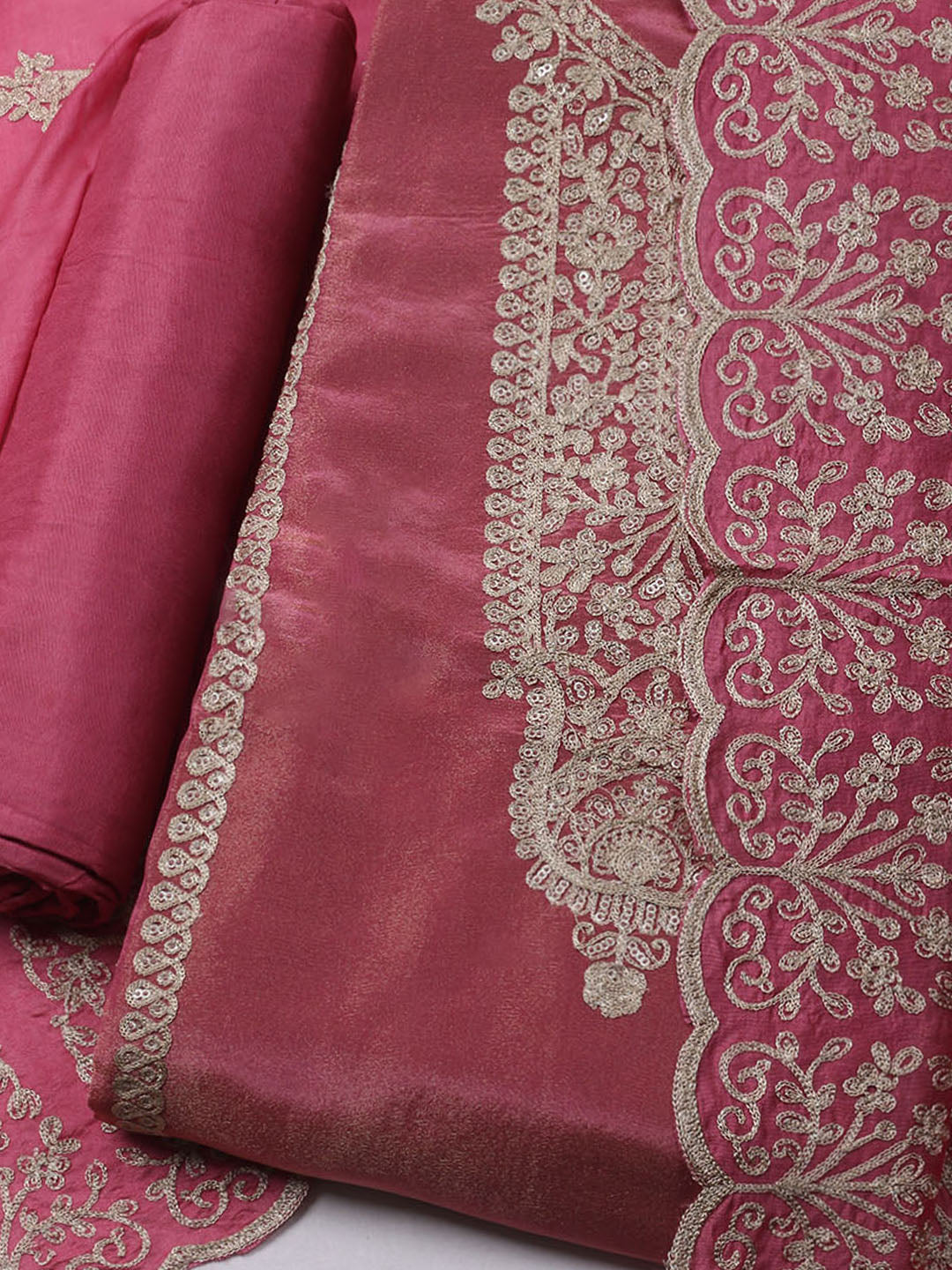 Embroidered Tissue Unstitched Kurta With Pant &amp; Dupatta