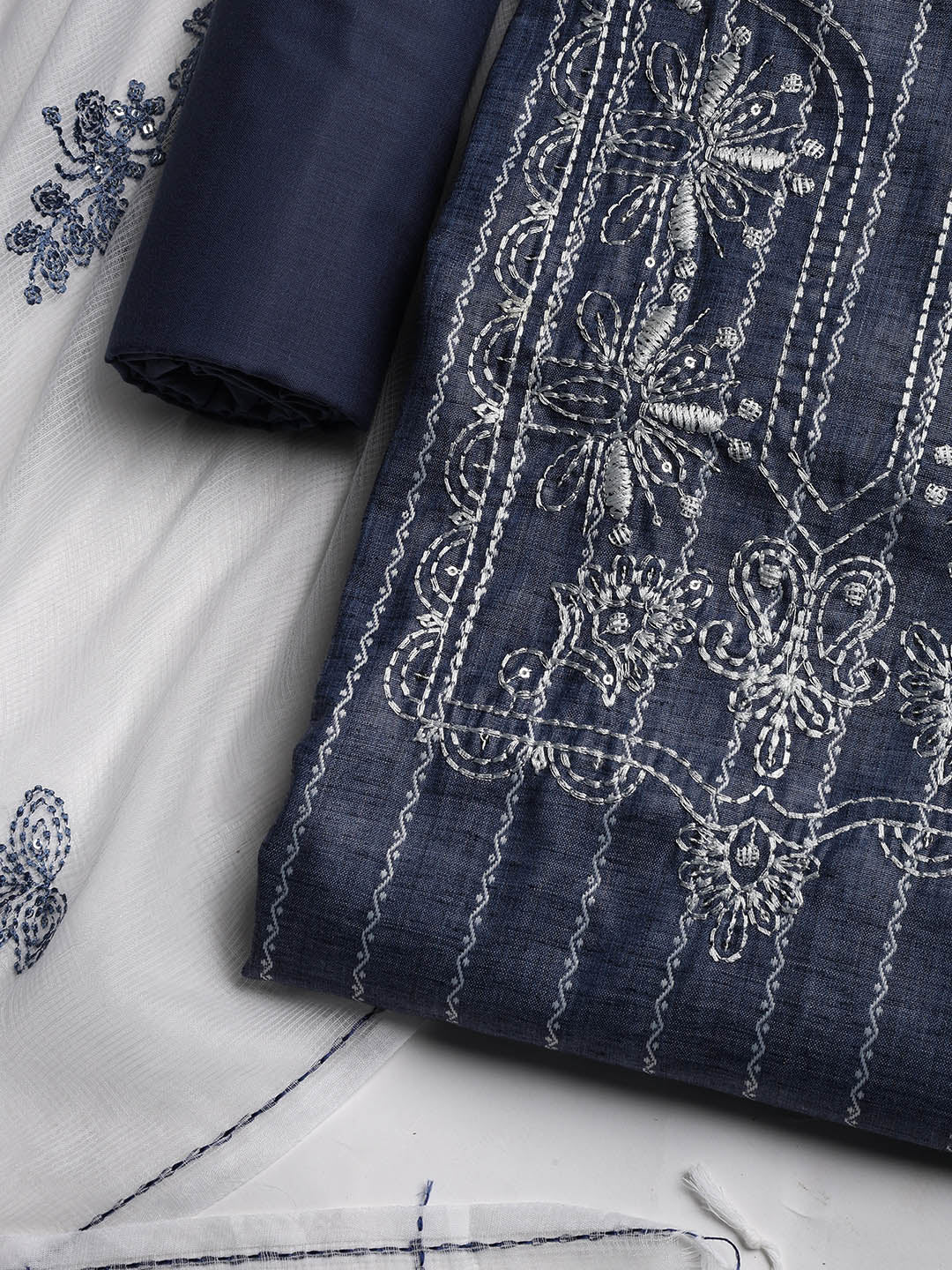 Neck Embroidered Cotton Blend Unstitched Suit With Dupatta