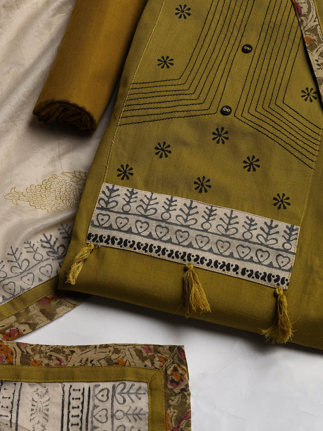 Neck Embroidered Cotton Blend Unstitched Suit With Dupatta