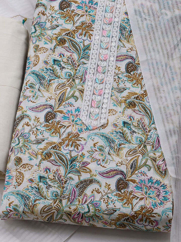 Printed Cotton Blend Unstitched Suit With Dupatta