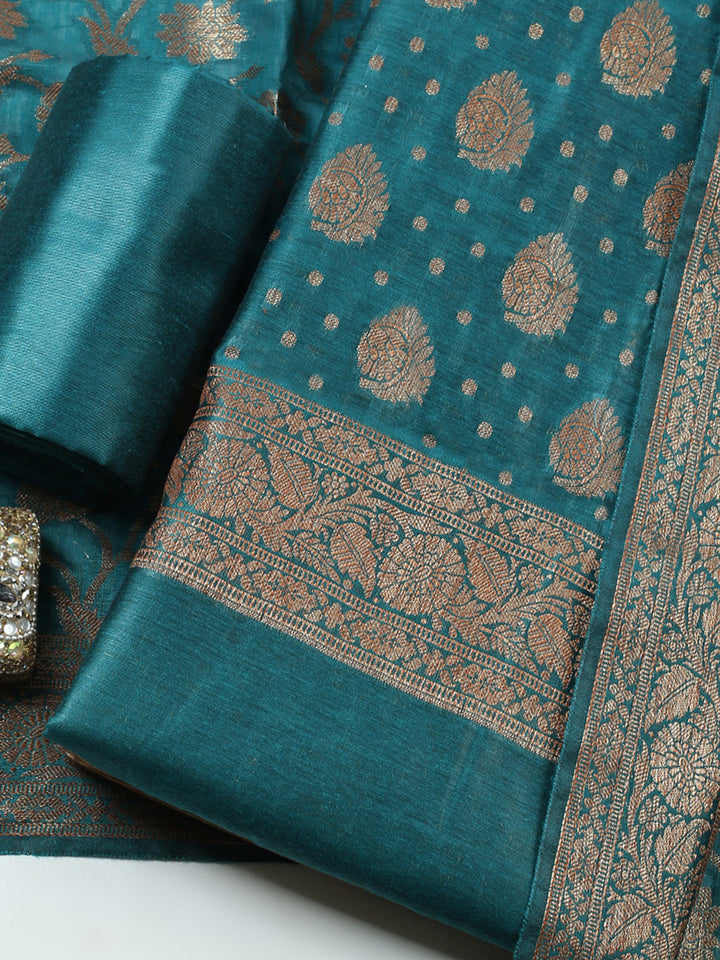 Banarasi Chanderi Unstitched Suit With Pant &amp; Dupatta