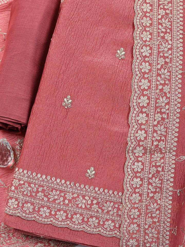 Embroidered Tissue Unstitched Suit With Pant &amp; Dupatta