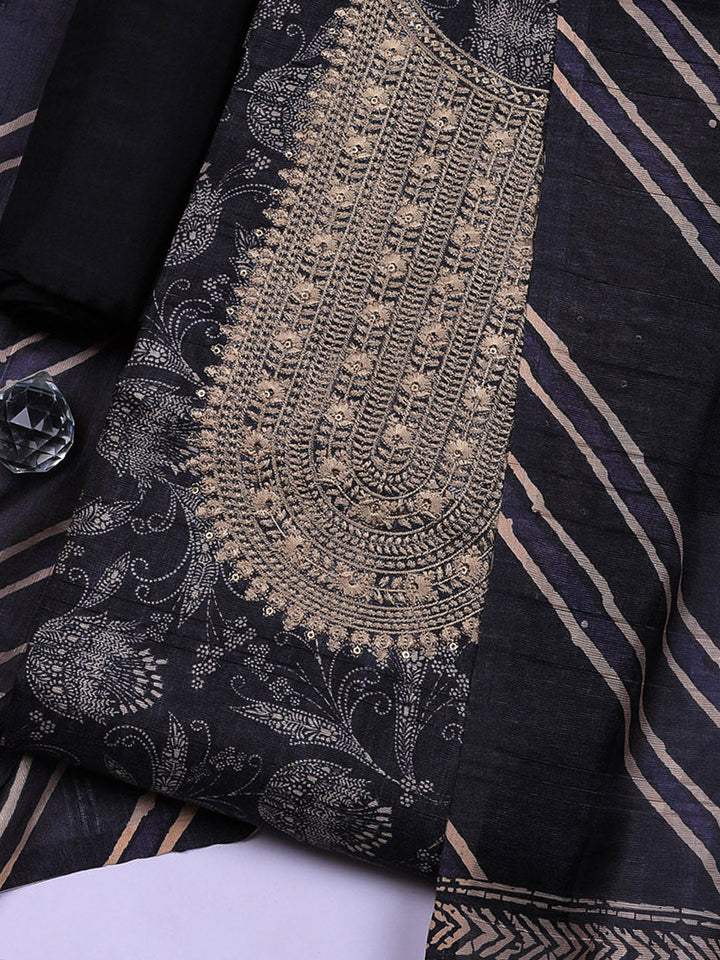 Embroidered Cotton Blend Unstitched Suit With Pant &amp; Dupatta