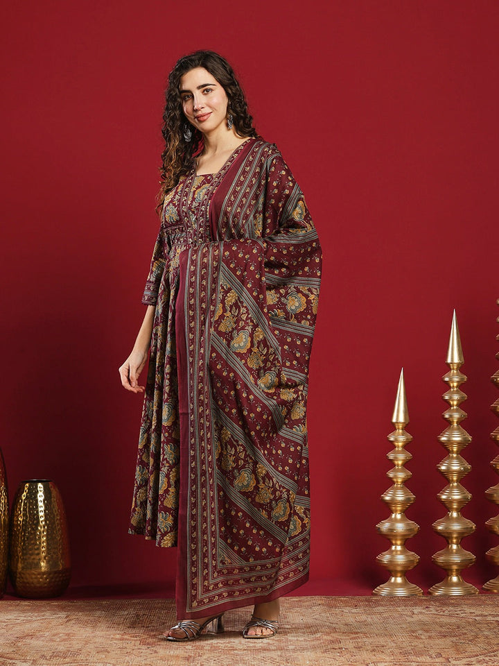 Printed Cotton Kurta With Pant &amp; Dupatta