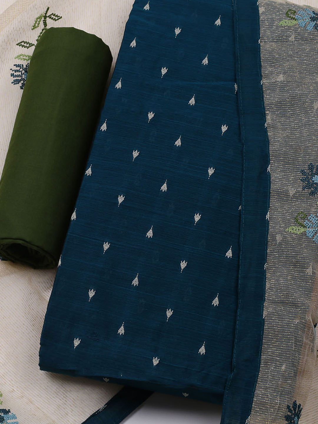 Woven Design Chanderi Unstitched Kurta With Pant &amp; Dupatta