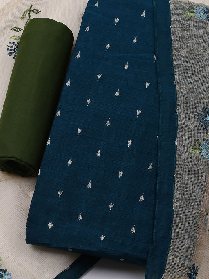 Woven Design Chanderi Unstitched Kurta With Pant &amp; Dupatta