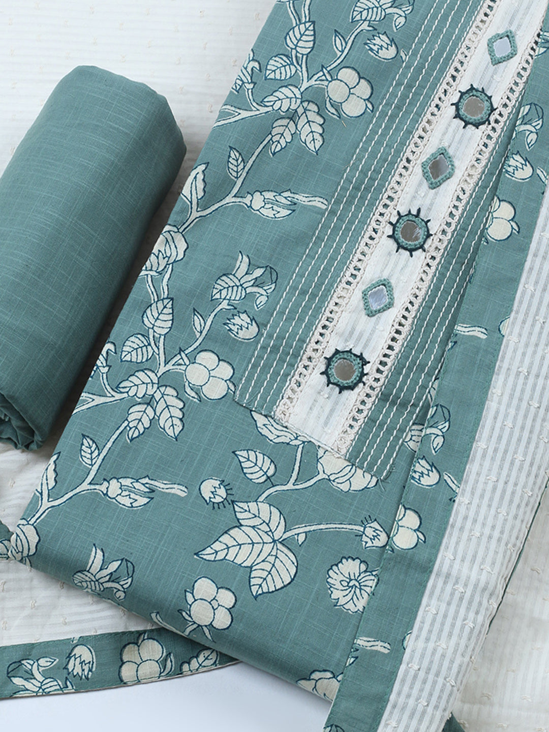 Embroidered Cotton Blend Unstitched Suit With Pant &amp; Dupatta
