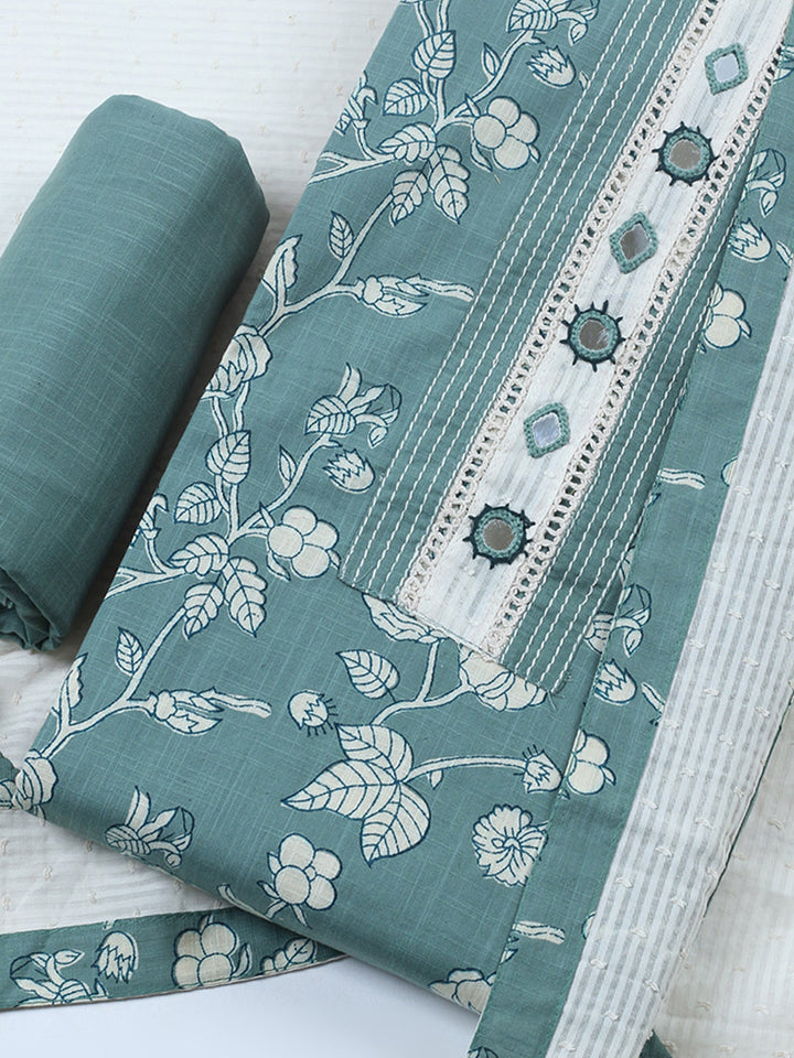 Embroidered Cotton Blend Unstitched Suit With Pant &amp; Dupatta