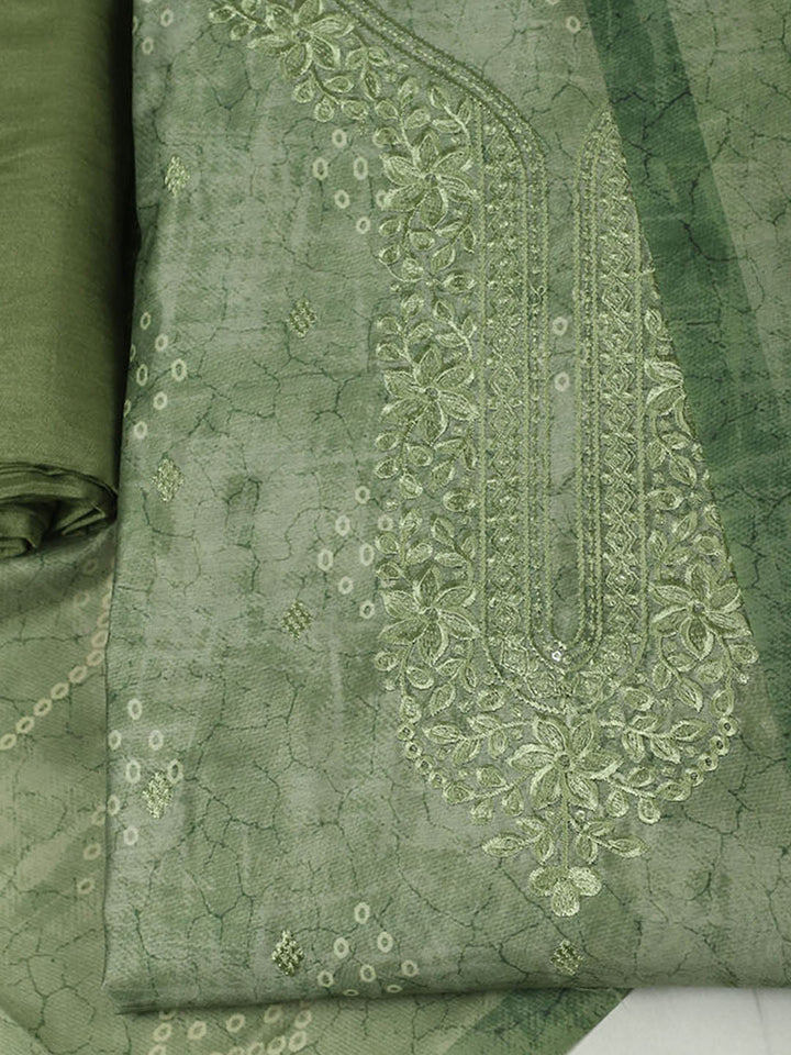 Printed Chanderi Unstitched Suit With Pant &amp; Dupatta