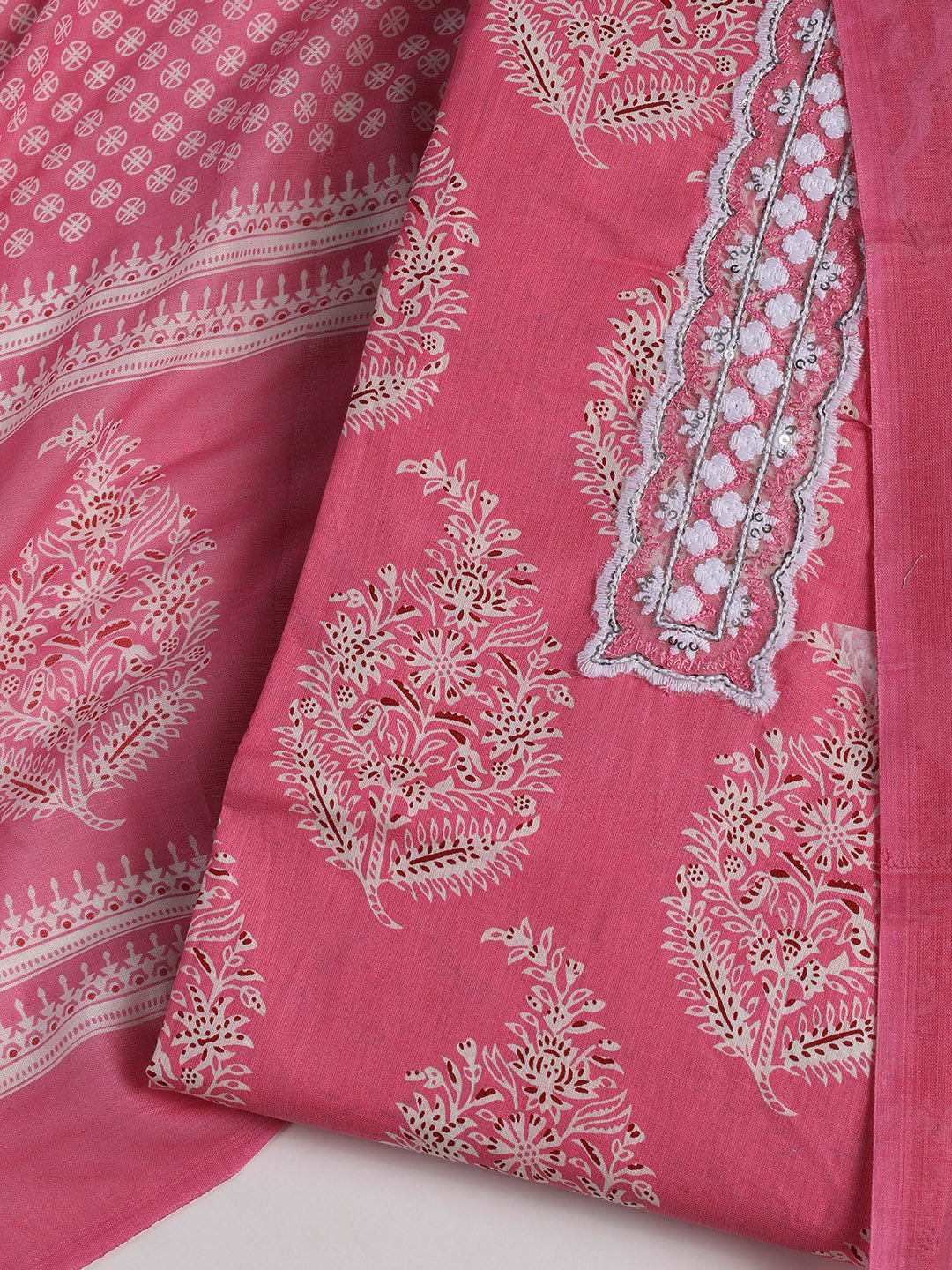 Printed Cotton Blend Unstitched Suit With Dupatta