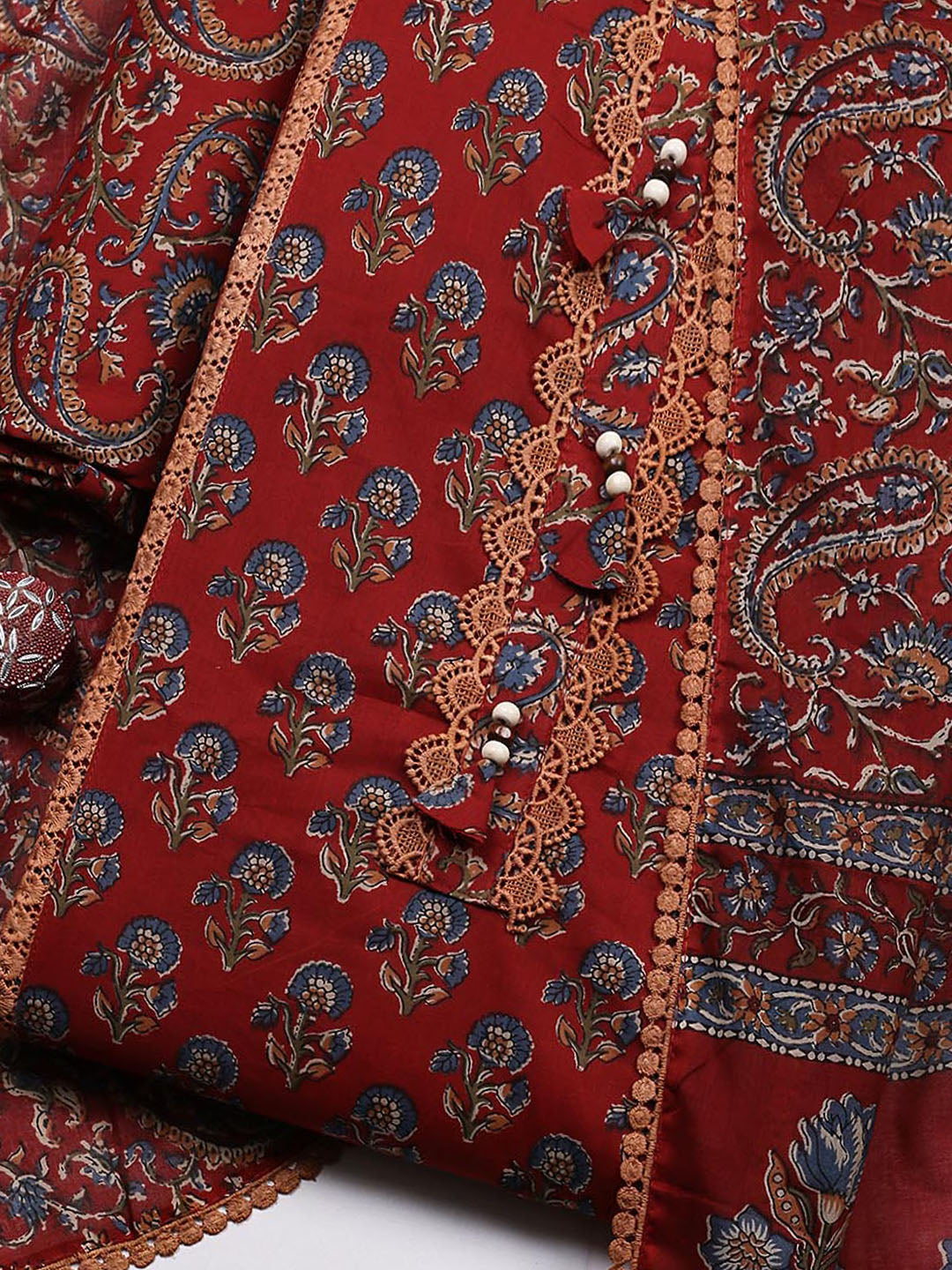 Embroidered Cotton Blend Unstitched Suit With Pant &amp; Dupatta