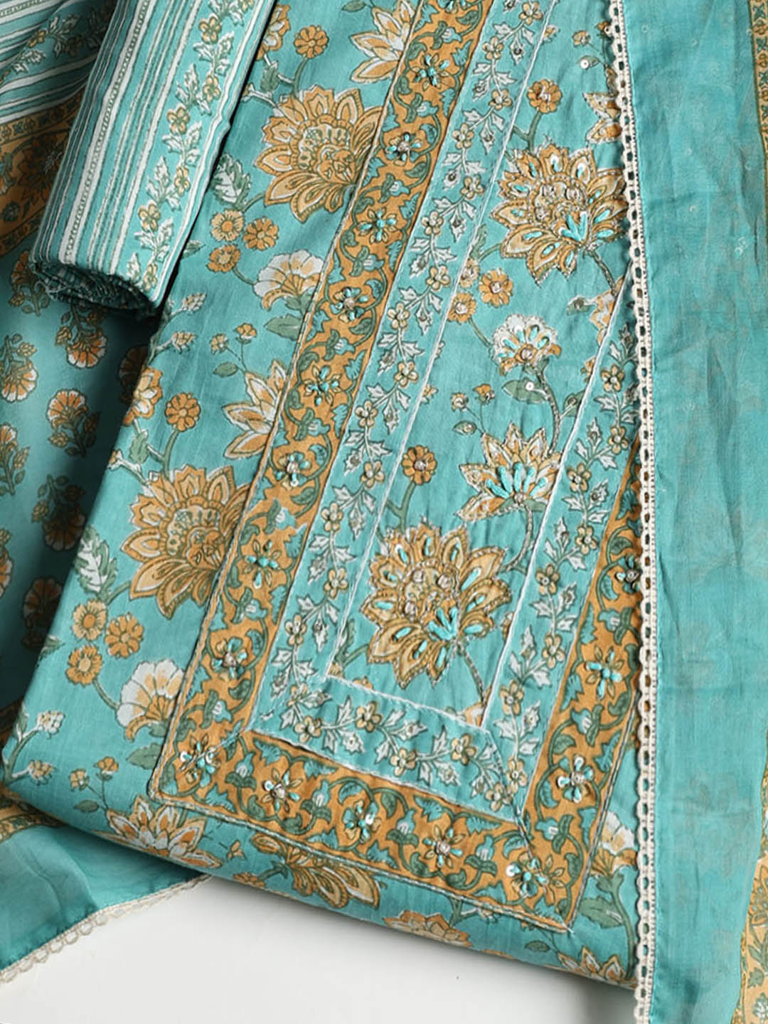 Printed Cotton Blend Unstitched Suit With Dupatta