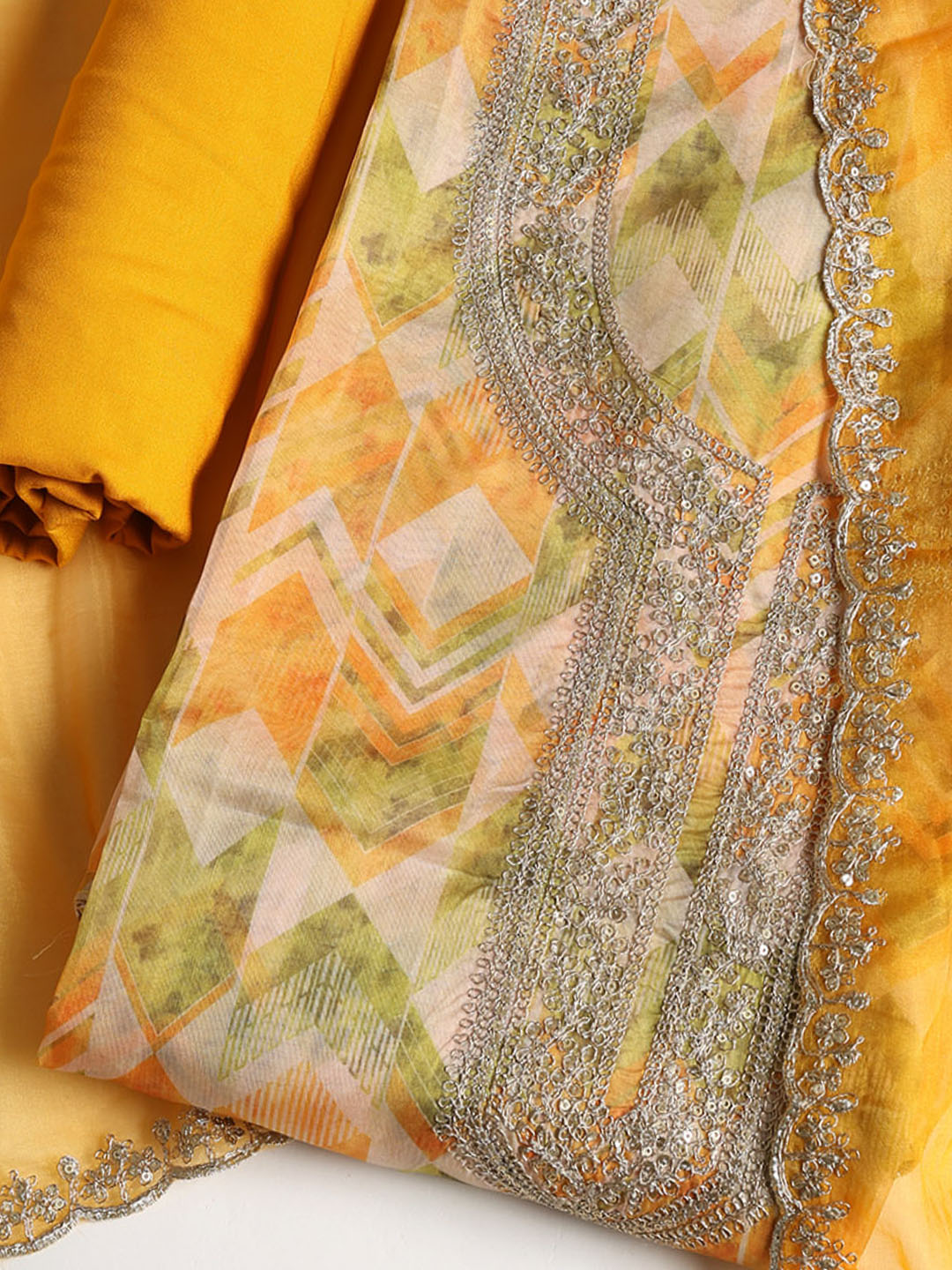 Embroidered Organza Unstitched Suit With Dupatta