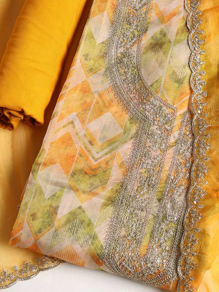 Embroidered Organza Unstitched Suit With Dupatta