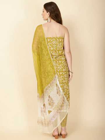 Printed Cotton Unstitched Suit Piece With Dupatta