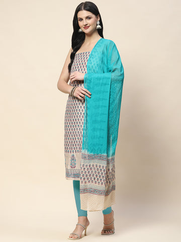 Printed Cotton Unstitched Suit Piece With Dupatta