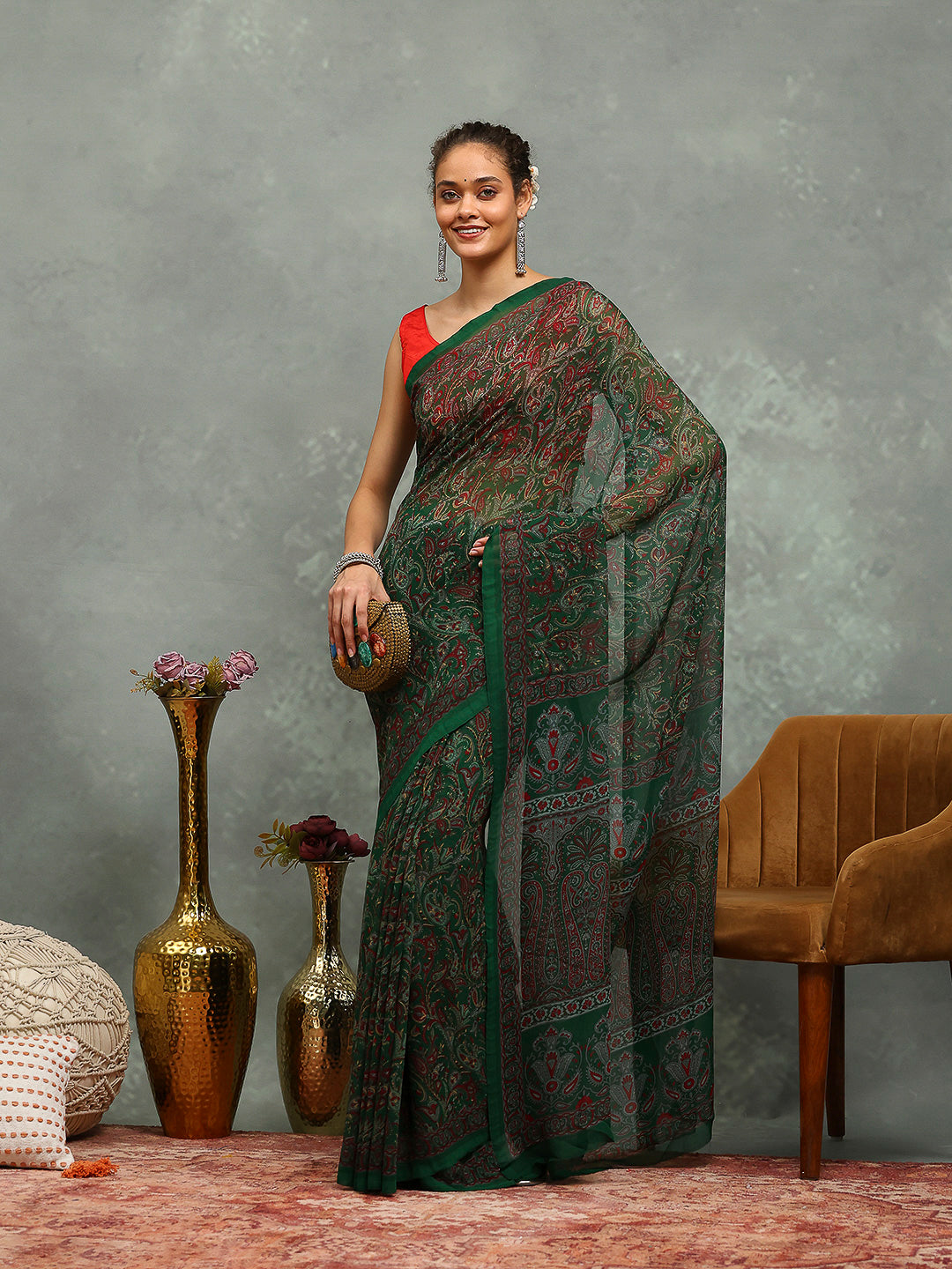 Floral Printed Georgette Saree