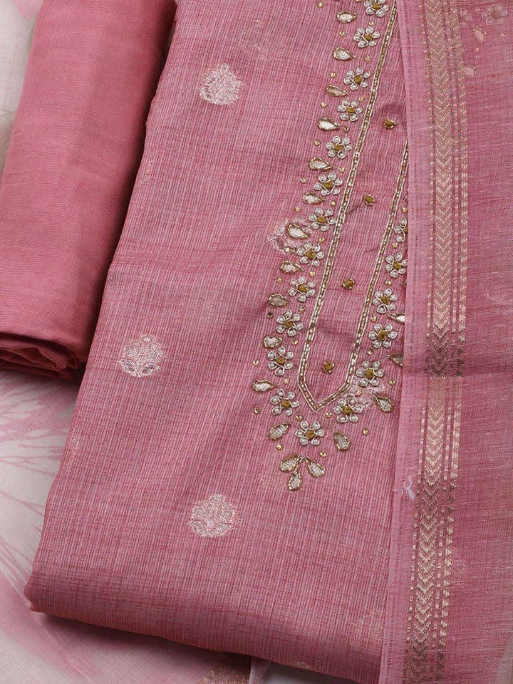 Embroidered Linen Unstitched Kurta With Pant &amp; Dupatta