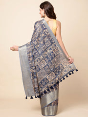 Block Printed Tussar Saree