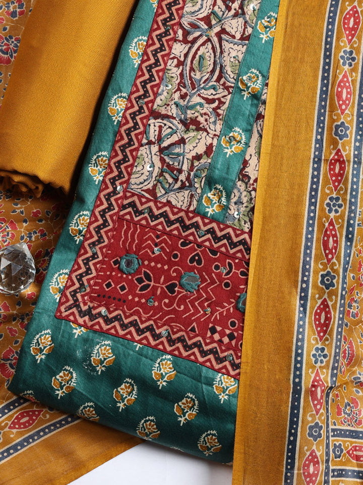 Printed Cotton Blend Unstitched Suit With Pant &amp; Dupatta