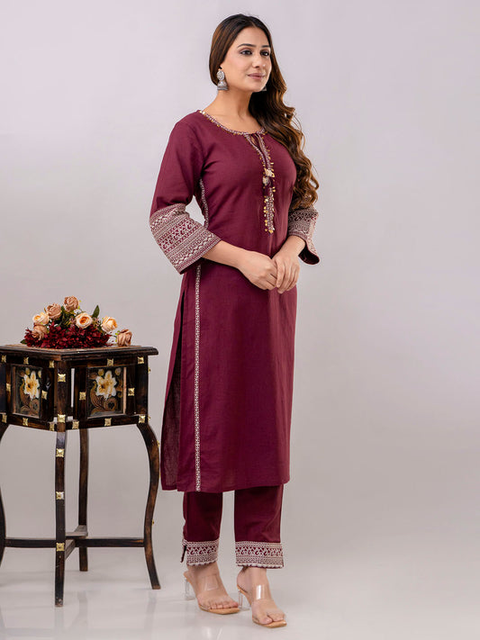 Neck Patti Cotton Kurta With Pants