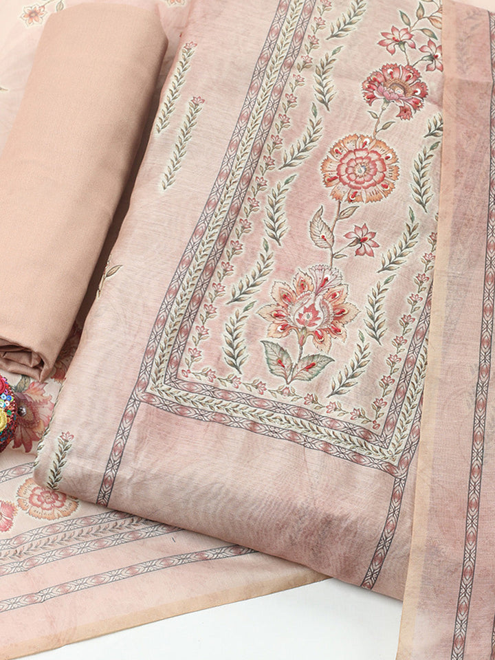 Embellished Chanderi Unstitched Suit With Pant &amp; Dupatta