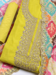 Neck Embroidered Chanderi Unstitched Suit With Dupatta