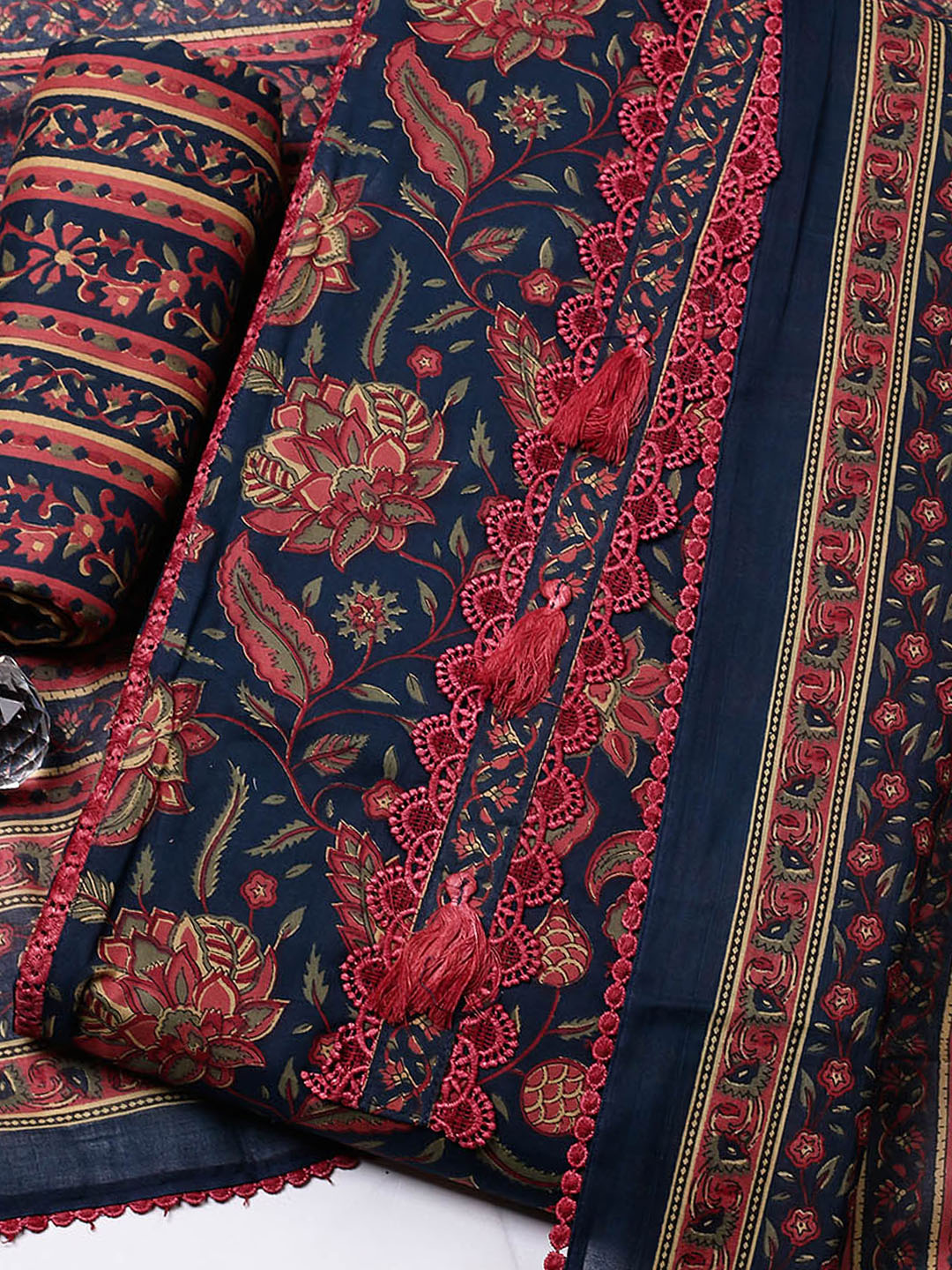 Embroidered Cotton Blend Unstitched Suit With Pant &amp; Dupatta