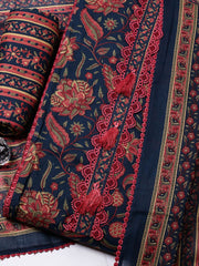 Embroidered Cotton Blend Unstitched Suit With Pant & Dupatta