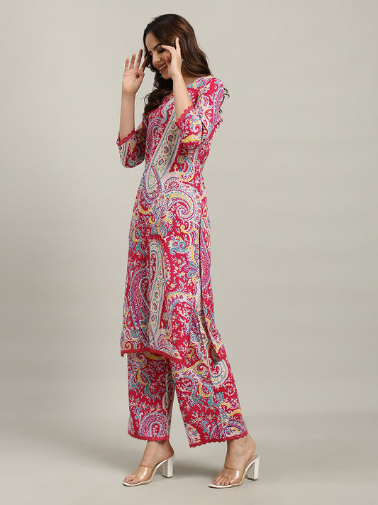 Printed Cotton Blend Kurta With Pants