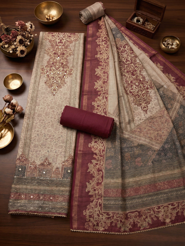 Neck Embroidered Chanderi Unstitched Suit With Dupatta