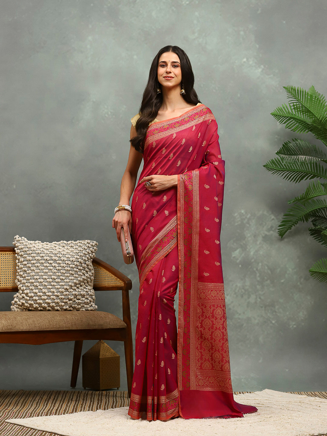 Resham Embroidered Cotton Blend Woven Saree
