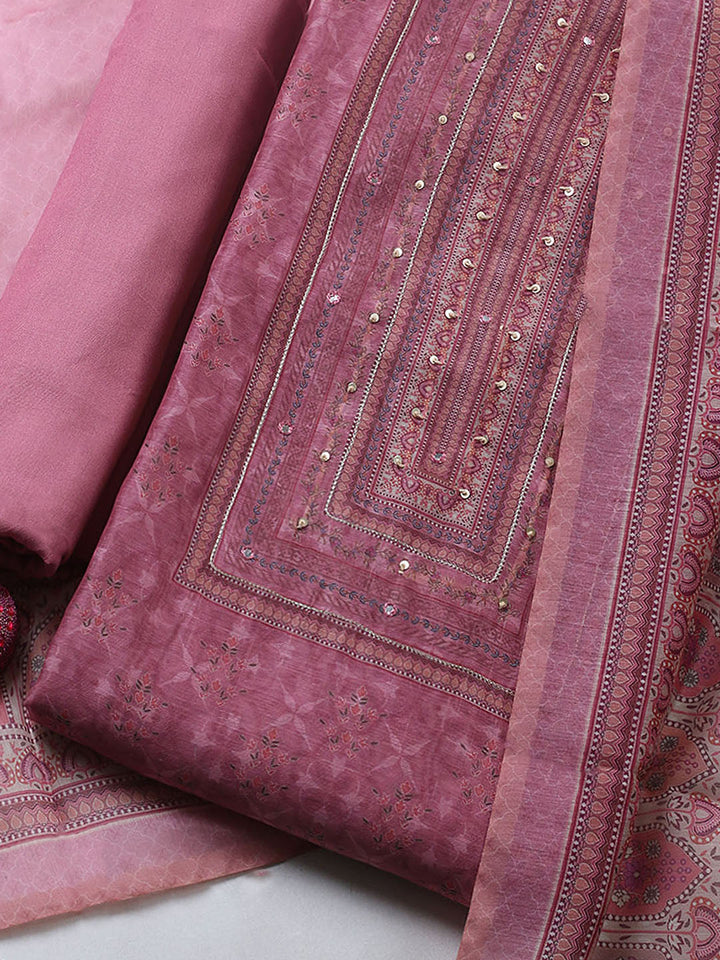 Embellished Chanderi Unstitched Suit With Pant &amp; Dupatta