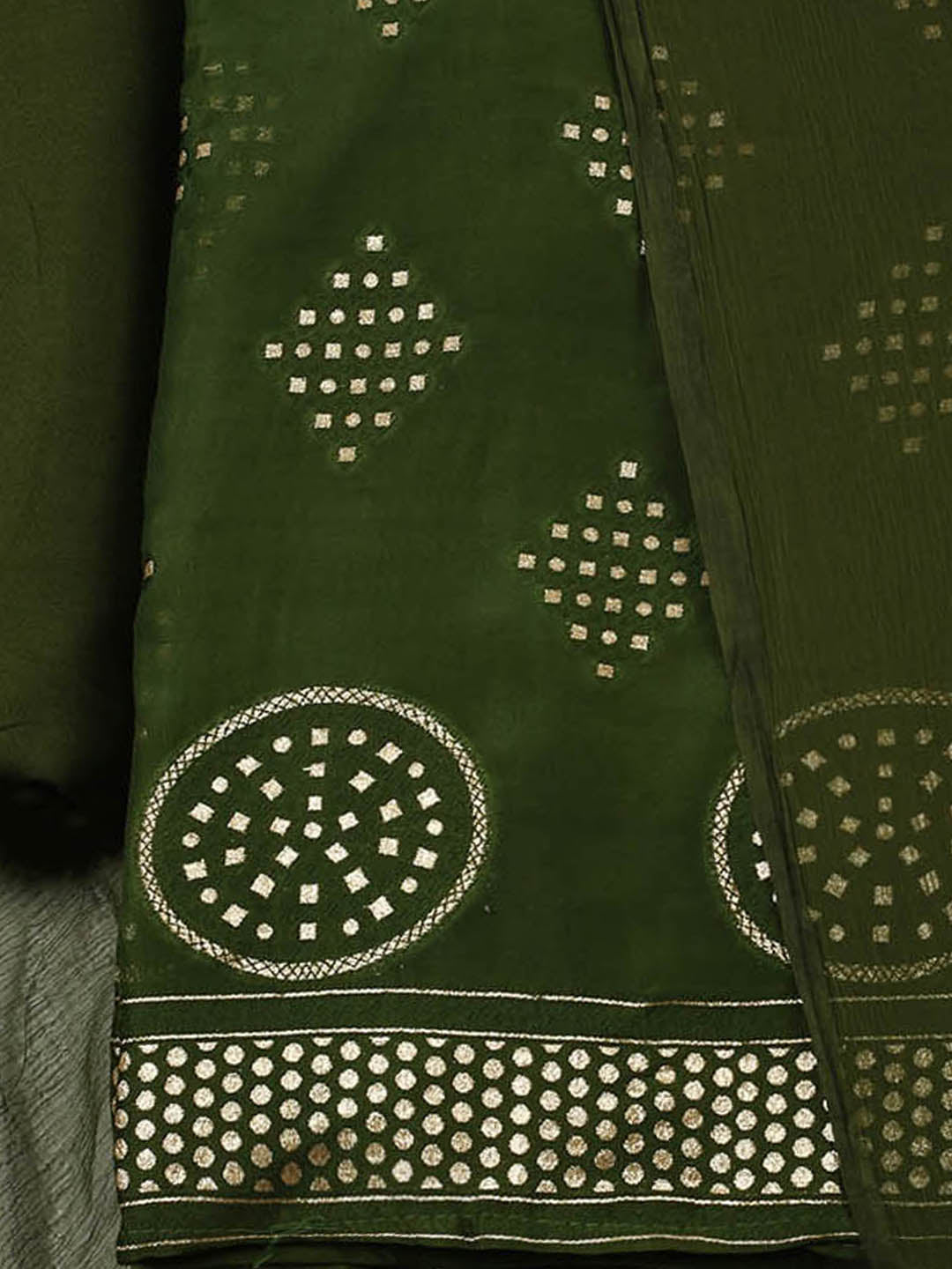Embroidered Chanderi Unstitched Suit With Pant &amp; Dupatta