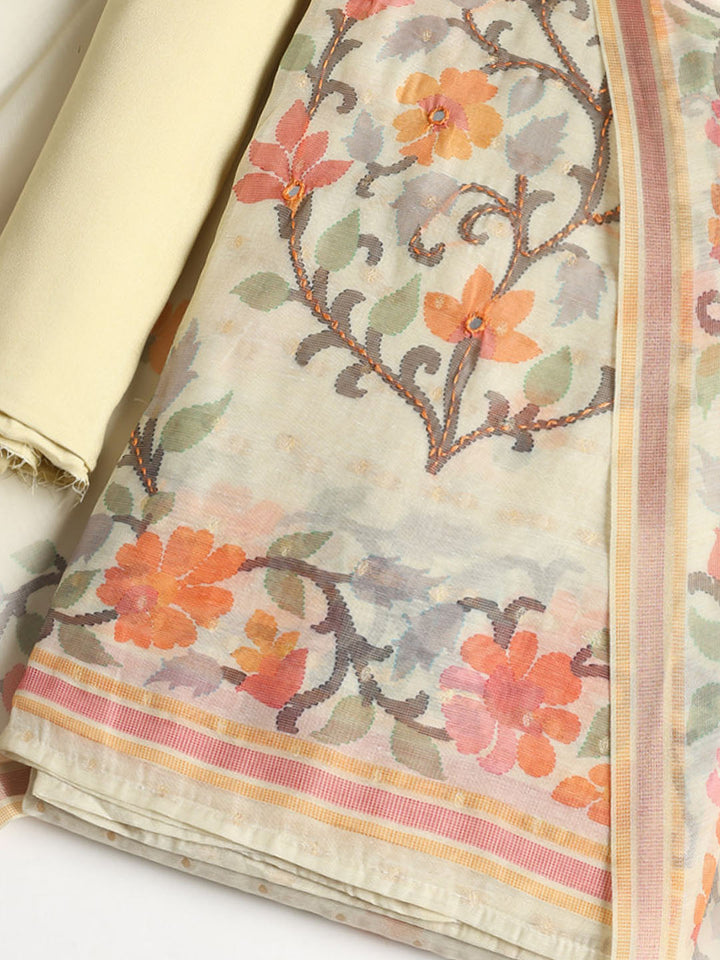 Printed Chanderi Unstitched Suit With Dupatta