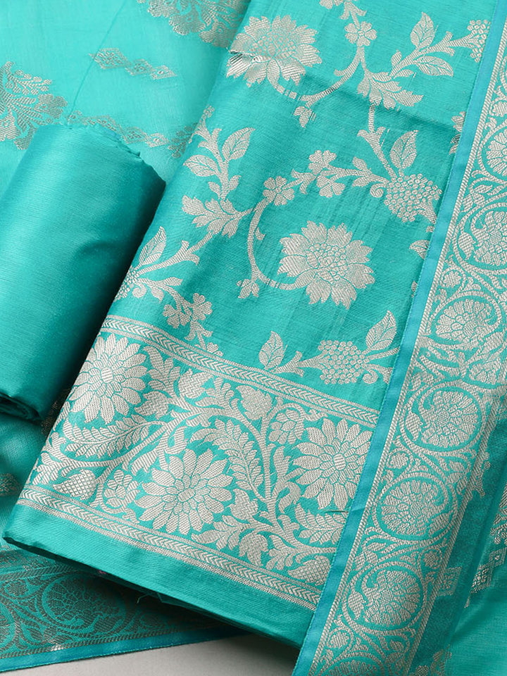 Woven Design Chanderi Unstitched Suit With Pant Dupatta