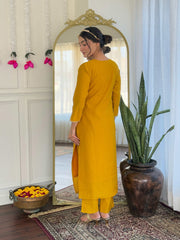 Embroidery Cotton Blend Kurta With Pants & Dupatta