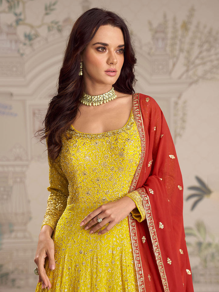 Embroidered Georgette Kurta With Pant &amp; Dupatta