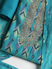 Gota Neck Cotton Blend Unstitched Suit With Dupatta
