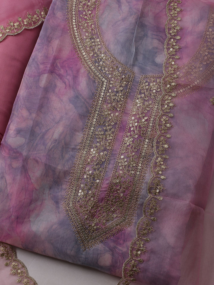 Neck Embroidered Organza Unstitched Suit With Dupatta