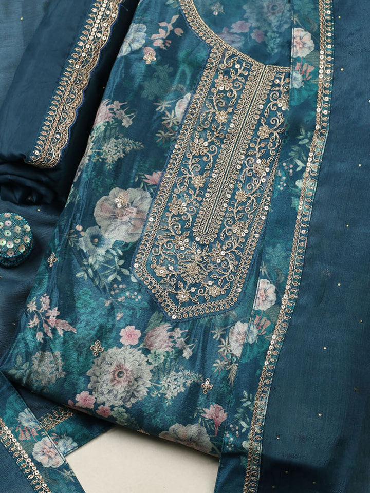 Printed Chinon Unstitched Suit With Pant &amp; Dupatta