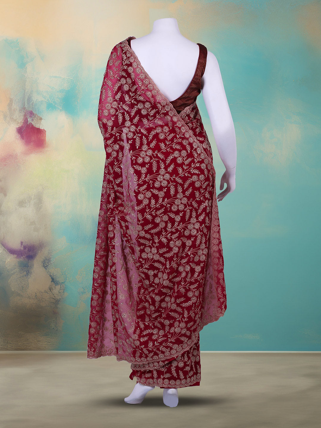 Floral Booti Embroidered Georgette Saree