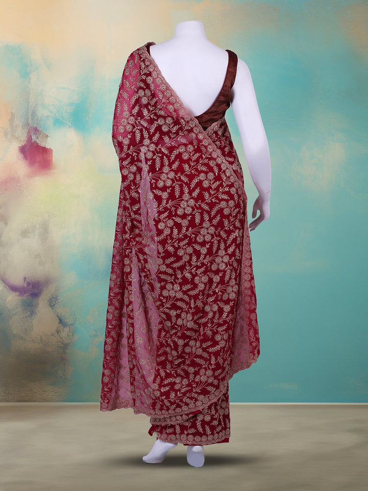 Floral Booti Embroidered Georgette Saree