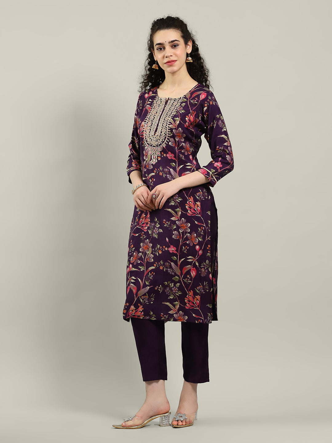 Neck Embroidered Muslin Kurta With Pants