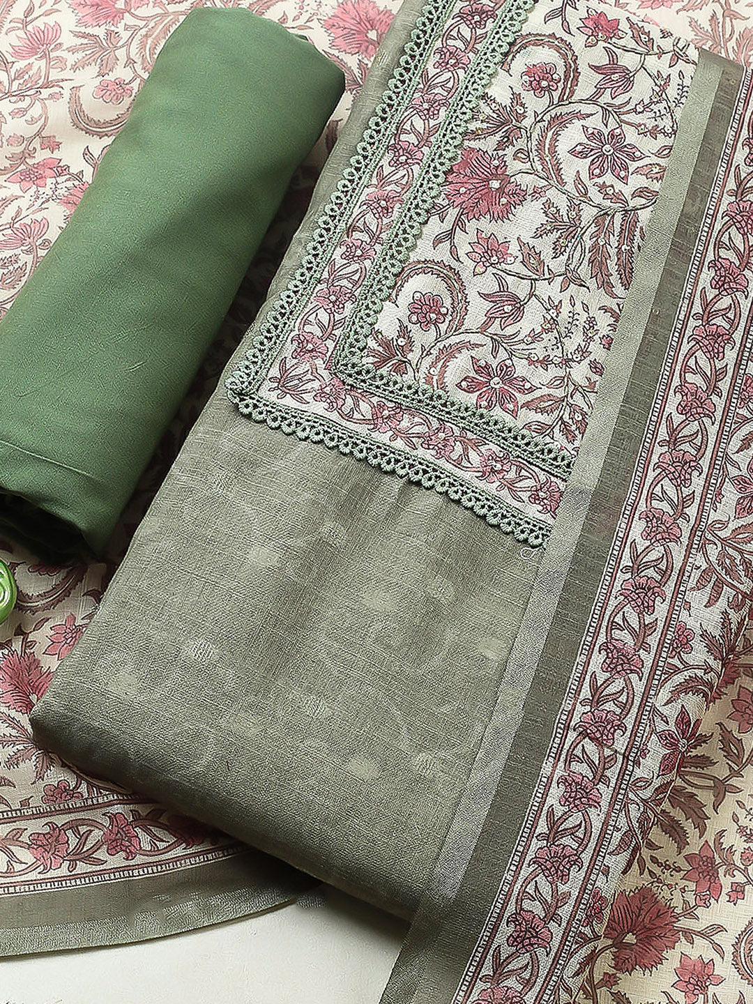 Embroidered Cotton Blend Unstitched Suit With Pant &amp; Dupatta