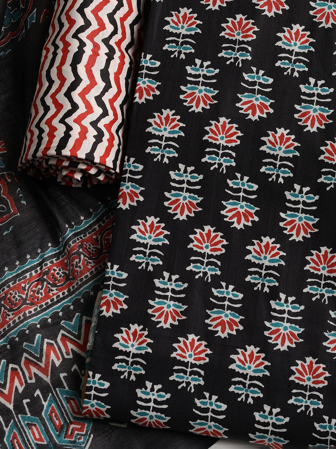 Printed Cotton Blend Unstitched Suit With Dupatta