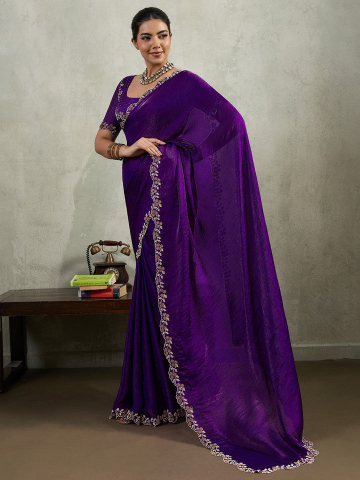 Embroidered Satin Saree