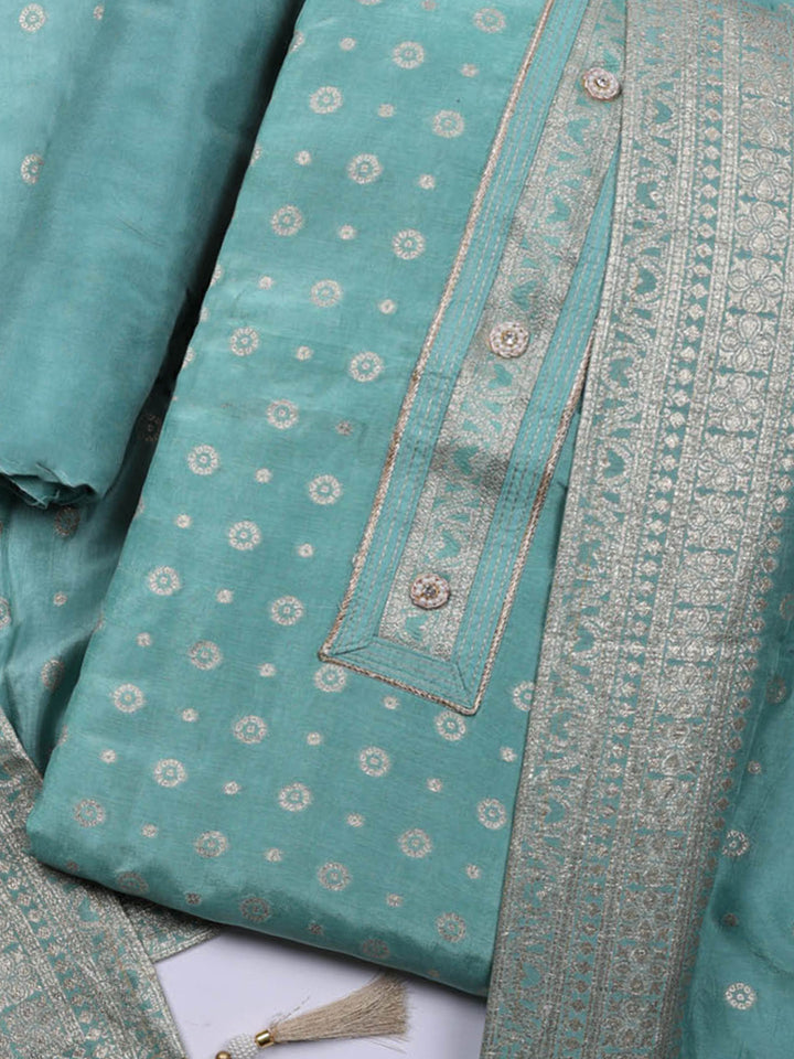 Embroidered Chanderi Unstitched Suit With Pant &amp; Dupatta
